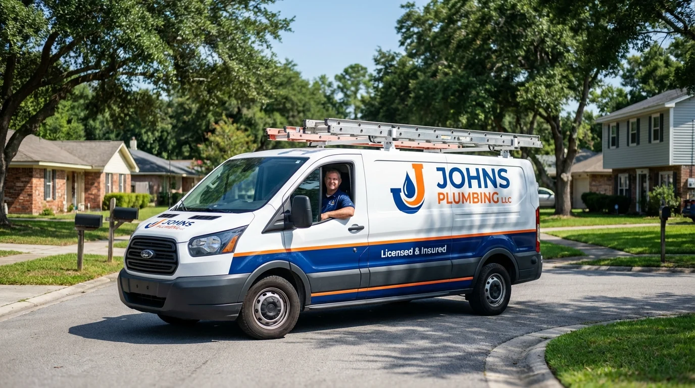 Johns Plumbing LLC service van in Mayville, NY