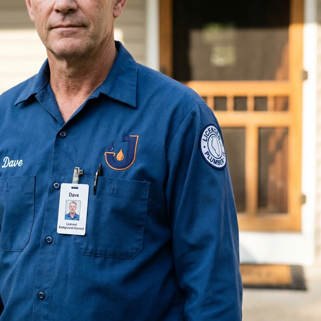 Licensed plumber showing ID badge in Mayville, NY
