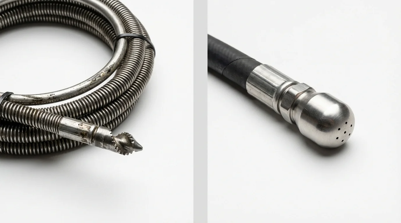Drain snake cable and hydro jetting nozzle used for drain cleaning in Mayville, NY