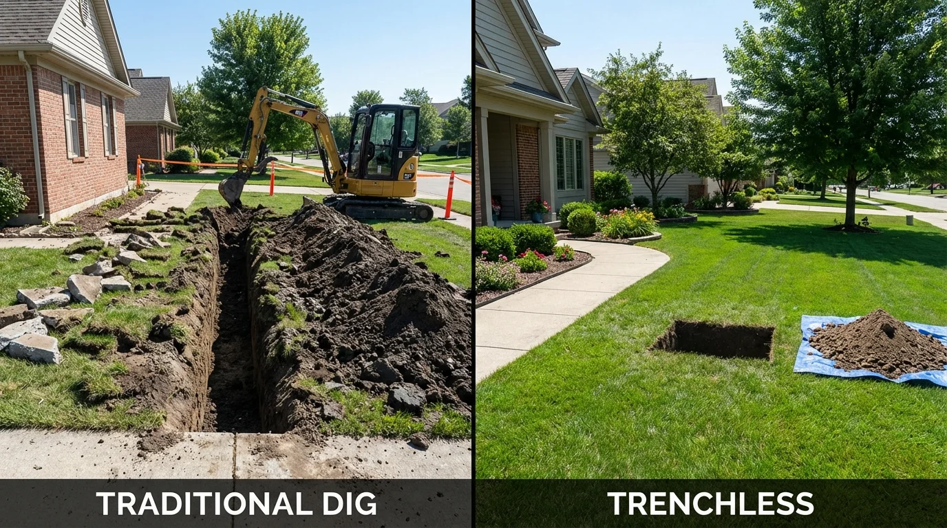 Trenchless sewer repair with minimal yard damage versus traditional excavation in Mayville, NY